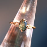 1.45ct Parti Australian Fantasy Cut Sapphire and White Australian Kite Sapphire Antique Milgrain Three Stone Low Profile Ring in 18k Yellow Gold