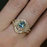 1.22ct Madagascar Geo Oval Sapphire and Diamond Floral Halo in 18k Yellow Gold