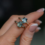 1.88ct Radiant Cut Parti Madagascar Sapphire and Diamond Vintage Cathedral Double Prong Ring in 14k Yellow Gold