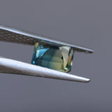 2.45CT MADAGASCAR EMERALD CUT SAPPHIRE, PARTI BLUE TEAL YELLOW, UNTREATED, 7.7X6.7X4.8MM