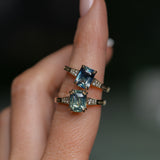 2.60ct Elongated Cushion Cut Untreated Madagascar Sapphire and Diamond Vintage Cathedral Double Prong Ring in 14k Yellow Gold