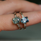 2.60ct Elongated Cushion Cut Untreated Madagascar Sapphire and Diamond Vintage Cathedral Double Prong Ring in 14k Yellow Gold