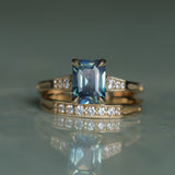 1.88ct Radiant Cut Parti Madagascar Sapphire and Diamond Vintage Cathedral Double Prong Ring in 14k Yellow Gold