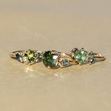 1.53ct Untreated Australian Oval Sapphire and Parti Oval Three Stone Low Profile Six Prong Ring in 14k Yellow Gold