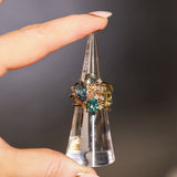 1.45ct Parti Australian Fantasy Cut Sapphire and White Australian Kite Sapphire Antique Milgrain Three Stone Low Profile Ring in 18k Yellow Gold