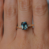 1.88ct Radiant Cut Parti Madagascar Sapphire and Diamond Vintage Cathedral Double Prong Ring in 14k Yellow Gold