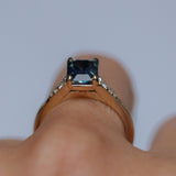 1.88ct Radiant Cut Parti Madagascar Sapphire and Diamond Vintage Cathedral Double Prong Ring in 14k Yellow Gold