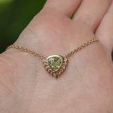 1.85ct Green Trillion Madagascar Sapphire Vine Frame Necklace in 14k Yellow Gold
