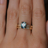 1.88ct Radiant Cut Parti Madagascar Sapphire and Diamond Vintage Cathedral Double Prong Ring in 14k Yellow Gold