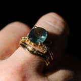 4.20ct Oval Blue Madagascar Sapphire in Wandering Vine Low Profile 4 Prong Setting with Diamonds in 18k Yellow Gold