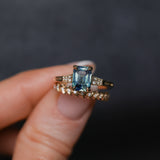 1.88ct Radiant Cut Parti Madagascar Sapphire and Diamond Vintage Cathedral Double Prong Ring in 14k Yellow Gold