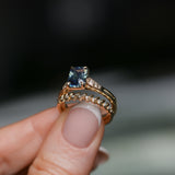 1.88ct Radiant Cut Parti Madagascar Sapphire and Diamond Vintage Cathedral Double Prong Ring in 14k Yellow Gold