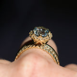 2.52ct Oval Untreated Montana Sapphire Antique-Style Diamond Halo Ring in 18k Yellow Gold