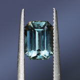2.10CT MADAGASCAR EMERALD CUT SAPPHIRE, MINTY BLUE GREEN WITH GREY, UNTREATED, 8.2X6.1X4.2MM