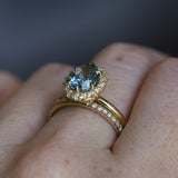 2.52ct Oval Untreated Montana Sapphire Antique-Style Diamond Halo Ring in 18k Yellow Gold