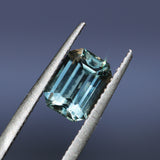 2.10CT MADAGASCAR EMERALD CUT SAPPHIRE, MINTY BLUE GREEN WITH GREY, UNTREATED, 8.2X6.1X4.2MM