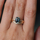 1.88ct Radiant Cut Parti Madagascar Sapphire and Diamond Vintage Cathedral Double Prong Ring in 14k Yellow Gold