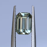 2.10CT MADAGASCAR EMERALD CUT SAPPHIRE, MINTY BLUE GREEN WITH GREY, UNTREATED, 8.2X6.1X4.2MM