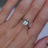 2.10CT MADAGASCAR EMERALD CUT SAPPHIRE, MINTY BLUE GREEN WITH GREY, UNTREATED, 8.2X6.1X4.2MM