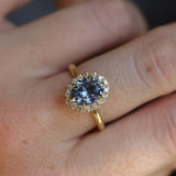 2.52ct Oval Untreated Montana Sapphire Antique-Style Diamond Halo Ring in 18k Yellow Gold
