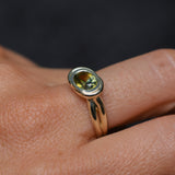 1.52ct Untreated Oval Brilliant Nigerian Parti Sapphire East-West Bezel Solitaire Alluvial Style Ring in 14k Green Gold