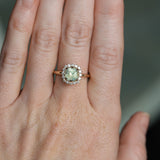 2.18ct"Old Mine Cushion" cut Silky Light Green Montana Sapphire Antique-Style Diamond Halo Ring in 14k Yellow Gold