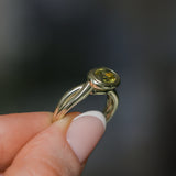 1.52ct Untreated Oval Brilliant Nigerian Parti Sapphire East-West Bezel Solitaire Alluvial Style Ring in 14k Green Gold