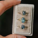 1.88ct Radiant Cut Parti Madagascar Sapphire and Diamond Vintage Cathedral Double Prong Ring in 14k Yellow Gold
