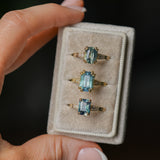 1.88ct Radiant Cut Parti Madagascar Sapphire and Diamond Vintage Cathedral Double Prong Ring in 14k Yellow Gold