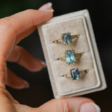 2.60ct Elongated Cushion Cut Untreated Madagascar Sapphire and Diamond Vintage Cathedral Double Prong Ring in 14k Yellow Gold