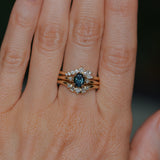 0.85ct Oval Deep Teal Montana Sapphire and Princess Cut Diamond Rapids Low Profile Ring in 14k Yellow Gold