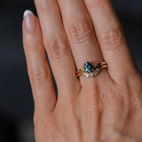 0.85ct Oval Deep Teal Montana Sapphire and Princess Cut Diamond Rapids Low Profile Ring in 14k Yellow Gold