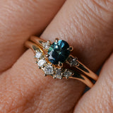 0.85ct Oval Deep Teal Montana Sapphire and Princess Cut Diamond Rapids Low Profile Ring in 14k Yellow Gold