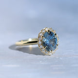 2.52ct Oval Untreated Montana Sapphire Antique-Style Diamond Halo Ring in 18k Yellow Gold