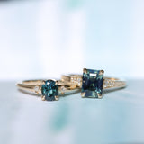 1.88ct Radiant Cut Parti Madagascar Sapphire and Diamond Vintage Cathedral Double Prong Ring in 14k Yellow Gold