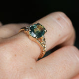 3.07ct Untreated Oval Madagascar Sapphire in Wandering Vine Low Profile 4 Prong Setting with Diamonds in 14k Yellow Gold