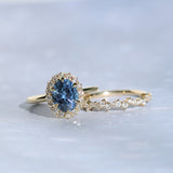 2.52ct Oval Untreated Montana Sapphire Antique-Style Diamond Halo Ring in 18k Yellow Gold