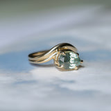 2.86ct Untreated Seafoam Pear Madagascar Sapphire Prong Set Ripple Contour Solitaire in 14k Yellow Gold