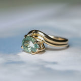 2.86ct Untreated Seafoam Pear Madagascar Sapphire Prong Set Ripple Contour Solitaire in 14k Yellow Gold