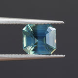 2.06CT MADAGASCAR EMERALD CUT SAPPHIRE, LIGHT TEAL BLUE GREEN BICOLOR, UNTREATED, 7.3X6.8X4.6MM