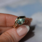 2.86ct Untreated Seafoam Pear Madagascar Sapphire Prong Set Ripple Contour Solitaire in 14k Yellow Gold