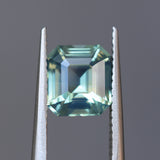 2.06CT MADAGASCAR EMERALD CUT SAPPHIRE, LIGHT TEAL BLUE GREEN BICOLOR, UNTREATED, 7.3X6.8X4.6MM