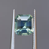2.06CT MADAGASCAR EMERALD CUT SAPPHIRE, LIGHT TEAL BLUE GREEN BICOLOR, UNTREATED, 7.3X6.8X4.6MM