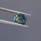 2.06CT MADAGASCAR EMERALD CUT SAPPHIRE, LIGHT TEAL BLUE GREEN BICOLOR, UNTREATED, 7.3X6.8X4.6MM