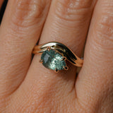 2.86ct Untreated Seafoam Pear Madagascar Sapphire Prong Set Ripple Contour Solitaire in 14k Yellow Gold