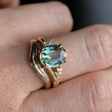 3.07ct Untreated Oval Madagascar Sapphire in Wandering Vine Low Profile 4 Prong Setting with Diamonds in 14k Yellow Gold