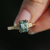 2.60ct Elongated Cushion Cut Untreated Madagascar Sapphire and Diamond Vintage Cathedral Double Prong Ring in 14k Yellow Gold
