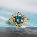 1.22ct Madagascar Geo Oval Sapphire and Diamond Floral Halo in 18k Yellow Gold