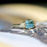 2.03ct Asscher Cut Untreated Sapphire and Trillion Diamond Antique Compass Set Low Profile Ring in 14k Green Gold