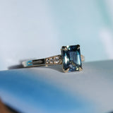 1.88ct Radiant Cut Parti Madagascar Sapphire and Diamond Vintage Cathedral Double Prong Ring in 14k Yellow Gold